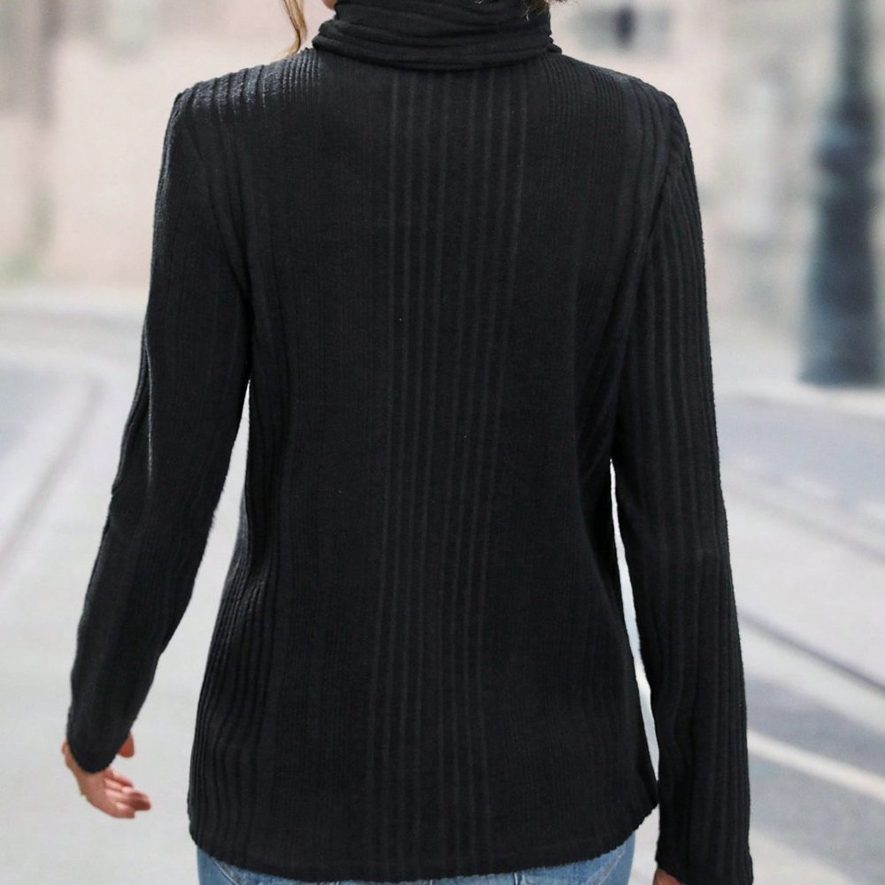Black Casual Womens Button Detail Asymmetrical Hem Tee - Picture 3 of 5